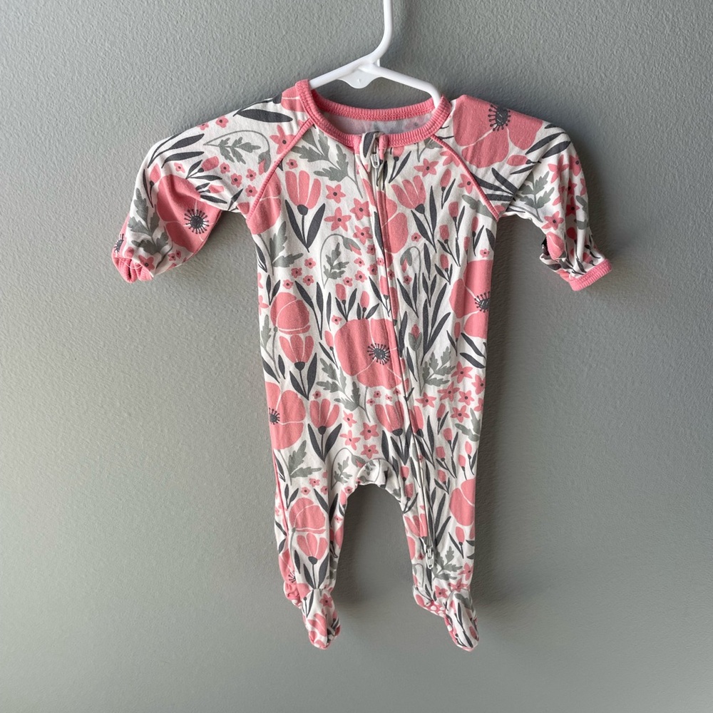 Sweet Bamboo Pink Floral Bamboo Footie Zippy Sleeper - Mittens and Gripper Feet